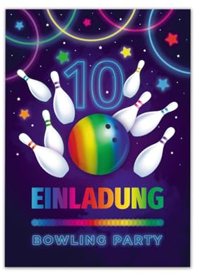 Junaversum 12 Einladungskarten zum 10. Kindergeburtstag Bowling Kegeln Jungen Mädchen Einladungen zehnte Geburtstag Kinder
