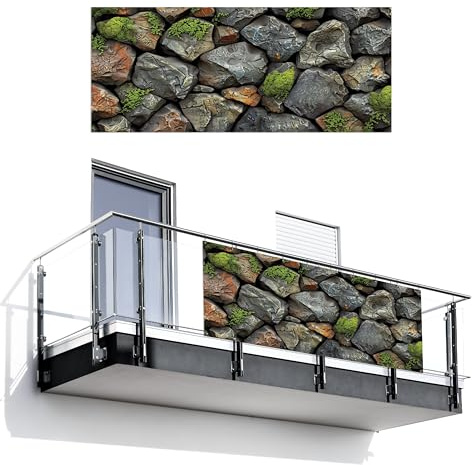 MuchoWow© Balkon Sichtschutz Einseitig Groß PVC Kunststoff Garten | 130x300 cm - Windschutz ohne bohren Wetterfest Sichtschutzzaun Terrasse Balkonverkleidung Deko Steine - Steinoptik - Grau