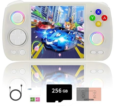 NULA RG Cube Retro Handheld Spielkonsole, Mit 8000+Spiele 8+128G+256G mit RGB-Beleuchtung, 3.95-Zoll IPS Android Arcade Unisoc T820 Prozessor, Support luetooth WiFi Battle-Beige