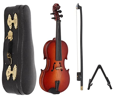 Set di violino in miniatura, modello di violino in legno con supporto, arco e custodia, mini strumento musicale, ornamento di accessori per casa delle bambole, decorazione della