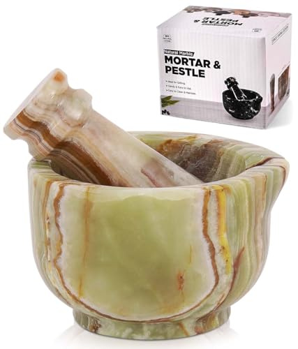 SPESHSTONES Set di mortaio e pestello in marmo verde, 7,6 cm, piccolo macinaspezie fatto a mano, per decorare la cucina, trita-pillole in polvere fine, macinino erbe per pasta di aglio