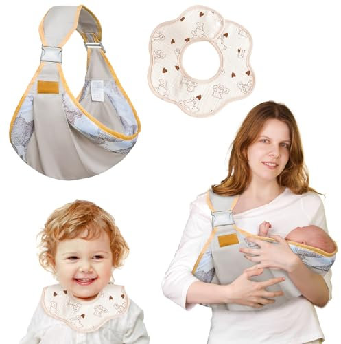FairyPeach Porte Bébé pour Nourrissons de 0 à 36 Mois, Baby Sling Réglable, Dépassant pas 20 Kg, Porte Bebe Multifonctionnelle, Echarpe Portage, Portable Echarpe Portage Bebe, Envoyez un Bavoir Ours