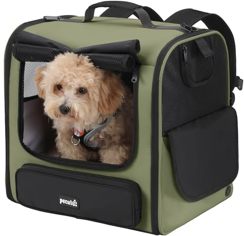 Pecute Cat Carrier Backpacks, Zaino Trasportino per Gatti e Cani, Ampio e Stabile, Zaino Leggero e Ventilato, Design Ergonomico per Trekking e Campeggio, Verde