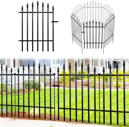 Thealyn Recinzione Da Giardino (81 Cm H X 61 Cm W (4 pannelli + 1 cancello) Barriera Per Animali In Ferro Antiruggine Per Recinzione Di Confine Del Paesaggio All'Aperto A Prova Di Cane