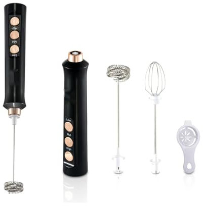 Espumador de Leche 3EN1 Espumador Leche Electrico con Batidor de Acero Inoxidable 3 Velocidades Batidora de Leche Portátil para Huevos, Café, Lattes, Capuchino Diseño Compacto para Cafeterías y Hogar
