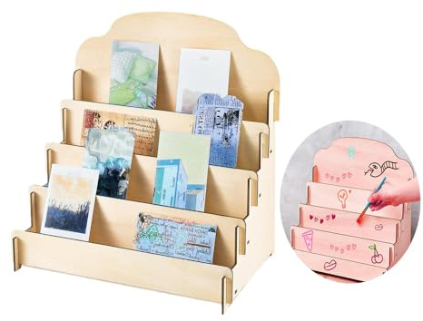Changyeah 4 Etagen GrußKartenstäNder,Holz Display Ständer,Multifunktionale Display-Staffeleien,Rechteckiger Ohrring Display Kartenständer Schmuck Organizer Halter Für Die Präsentation