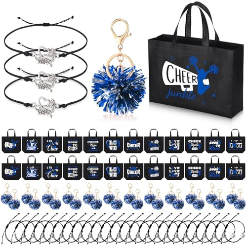 Landical Cheerleading-Geschenke, 24 Cheerleader-Taschen, tragbar, 24 Pompon-Schlüsselanhänger, 24 Cheerleading-Armbänder, Leinen, Cheerleading-Make-up-Tasche, Cheerleading-Geschenke, weibliche