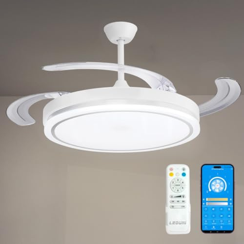 Casa Shop Ventilador techo con luz 66W Ventilador Invisible Ultra Silencioso con Mando a Distancia y Palas Retráctiles Interiores Plafón lluminación función verano-invierno (Blanco puro)