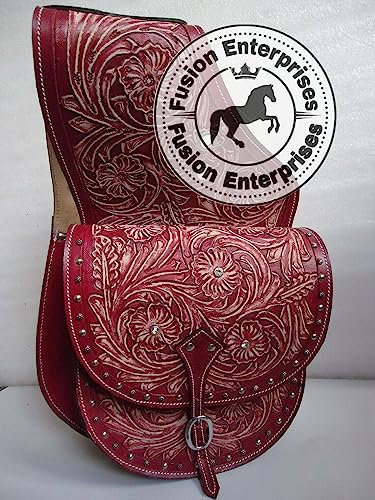 EQUIEMPRESS Satteltasche aus echtem Rindsleder für Western Trails, mit Schnitzereien, Größe: 25,4 cm L x 25,4 cm B x 8,9 cm AZ-34