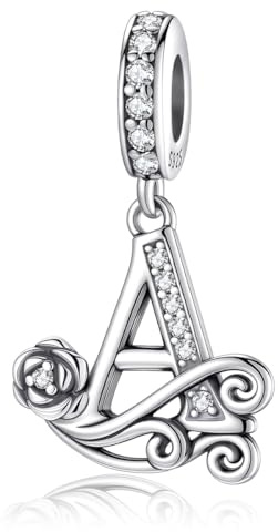 Aurevella Rosen Buchstabe Charms 925 Sterling Silber Alphabet Charm für Armband & Halskette, Schmuck Geschenke für Damen