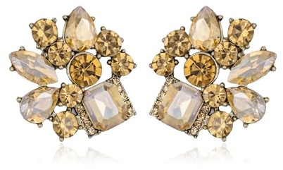 Clearine Sparkly Rhinestone Marquise Teardrop Emerald Cut Statement Dangle Drop Earrings for Women Bride Bridesmaid Wedding Party Prom Jewellery Accessories Champagne Antique Gold-Tone