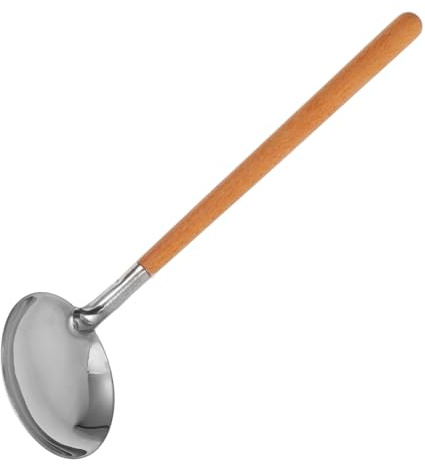 MOKKHNB Stainless Steel Soup Ladle and Sauce Spoon Wood Handle, 304 Heavy-Duty Kitchen Serving Utensil for Home Cooking and Restaurant Use, Heat Resistant Japanese Water Ladle
