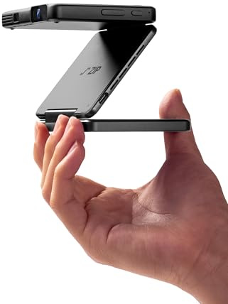 Aurzen ZIP Tri-Fold DLP Truly Mini Projector, Pocket Size, Zero-Lag Focus, One-Click Screen Mirroring, Full-Screen Mode, Type-C Fast Charging, 5,000mAh Battery, Indoor Outdoor Portable Projector, Grey