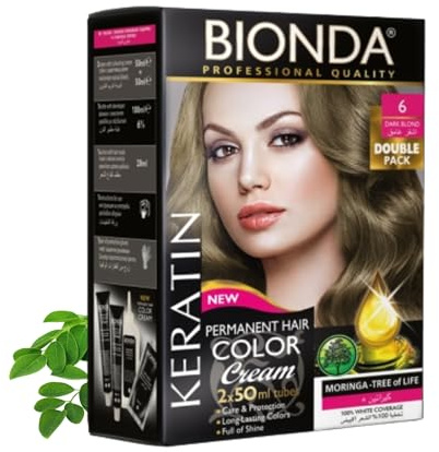 BIONDA Professional Colorazione Permanente in Crema 200ml | Confezione doppia | Cheratina e Moringa | colore ricco e lunga durata | copertura capelli bianchi 100% (6 biondo scuro)
