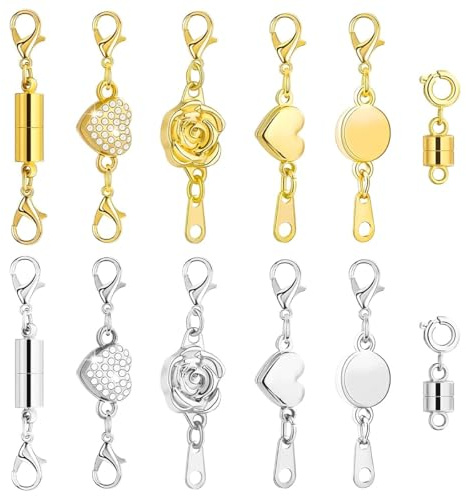 Set di 12 Chiusure Magnetiche per Collane e Braccialetti – Chiusura Magnetica a Moschettone in Acciaio Inox Oro e Argento, Ganci di Chiusura per Gioielli Fai da Te, Estensori Sicuri per Bigiotteria