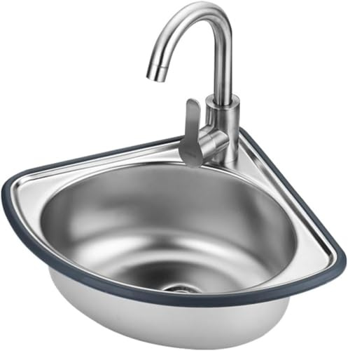 Lavabo Triangular De Esquina De Baño De Montaje En Pared, Fregadero Comercial, con Unidad De Drenaje Y Grifo, Fregadero De Acero Inoxidable De Un Solo Tazón, para, Cold Alone, 34 * 34cm*13cm