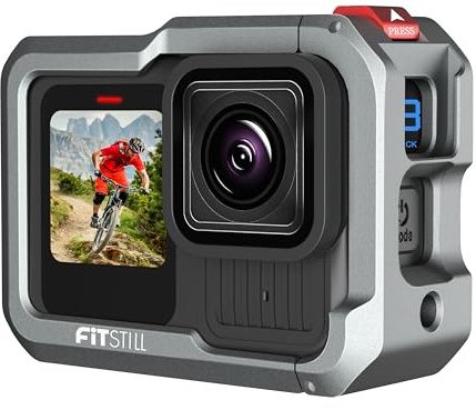 FiTSTILL Étui de protection en aluminium pour Go Pro Hero 13/12/11/10/9 Noir avec protection d'objectif, double prise de sabot flash pour lampe vidéo et microphone