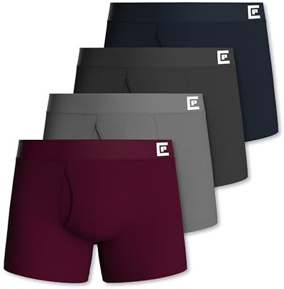 Pierre Calvini Boxers for Men With Fly - Anti-Chafe Mens Boxers - Soft, Breathable Men's Boxer Shorts - Supportive, Tag-Free, Everyday Cotton Underwear Multipack - 4 Pk - Dark Assorted - Large