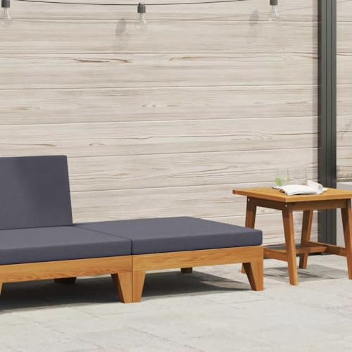 LoogCape Modularer Fußhocker, Akazie Massivholz, dunkelgraues Kissen, 66x66x20cm, wetterbeständig, langlebig, für Gartenmöbel Set, Outdoor Patio Bereich
