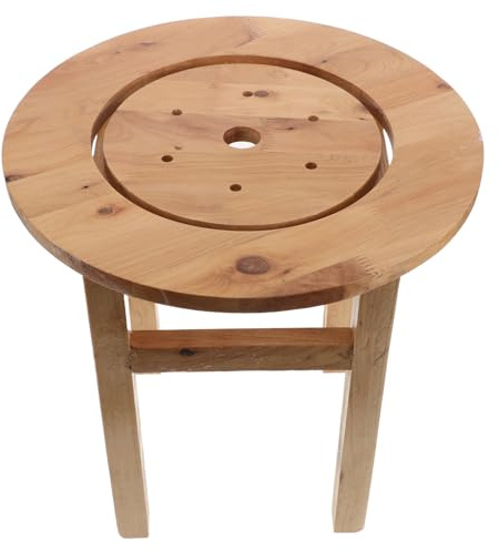KICHOUSE Wood Bathroom Stool - Anti-Skid Hollow Sauna Bucket Stool - Wooden Four-Legged Steam Seat - Shower Hollow Chair for 20 Inch Height Tub