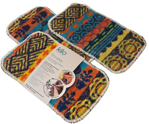 Kilo Jumbo Non-Scratch Scourer, Multi Purpose, Environmentally Friendly Scrubby Cleaning Cloth – Multi Colour (24x14cm Set of 3)