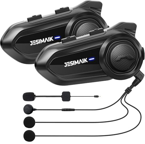 JESIMAIK Motorcycle Bluetooth Headset,2 Way Helmet Intercom Communication System, CVC8.0 Noise Cancellation Motorcycle Intercom with 2 Mics&40mm Speaker,Music Sharing, IP67 Waterproof, FM Radio(2Pack)