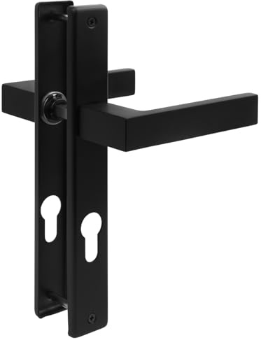 STEELNEX Drückergarnitur Gartentor Türklinke Schwarz RAL 9005 - Schmalrahmengarnitur 72 mm PZ - Langschild Türgriff Außenbereich - Türdrücker 8 mm Vierkant - Quadratisches Design