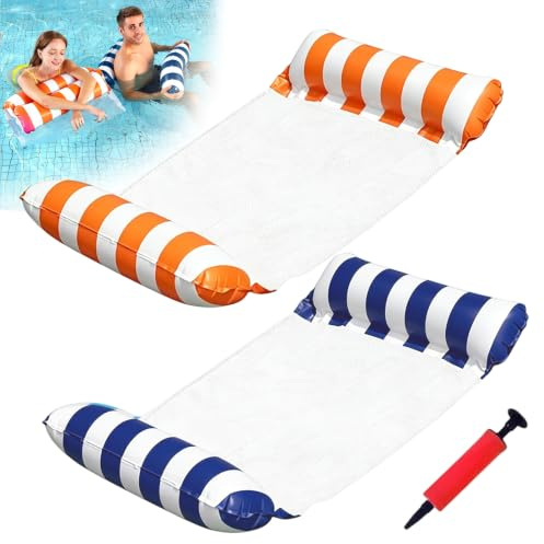 OKMIJN 2 Packungen Luftmatratze Wasser Hängematte Luftmatratze Pool Zubehör Spaß, Hängematte Pool Floats Erwachsene, Aufblasbare Wasserhängematte mit Netz, Schwimmsessel & Pool Spielzeug