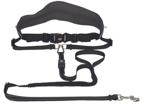 TRIXIE Joggingleine für Hunde mit Bauchgurt M-L, 1,10–1,50 m 20 mm in schwarz/grafit - perfekte Hundeleine für Sport und Bewegung - für mittelgroße bis große Hunde - 12766