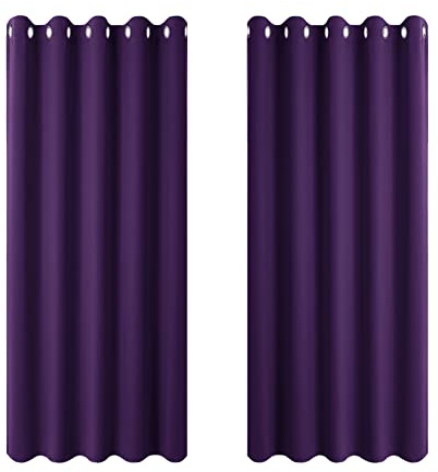 PONY DANCE Purple Blackout Curtains with Bedroom - Home Decor Thermal & Light Blocking Curtain for Room Darkening & Privacy Protected Extra Wide for Kids Nursery, 2 Panels, W 66 by D 54 Inch | Thermal Insulated 54 Inch Drop Wide Curtains for Bedroom, Energy Saving & Room Darkening Drapes for Living Room
