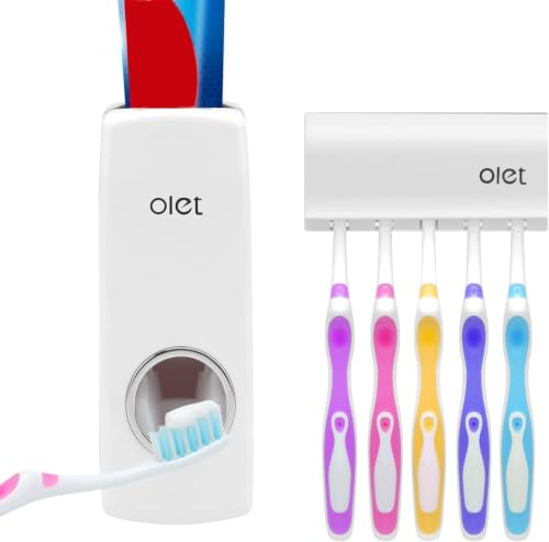 TOWOMO Olet Automatischer Zahnpastaspender, Zahnpastapresse und Zahnbürstenhalter Set (Set mit 5 Zahnbürsten).Weiß.