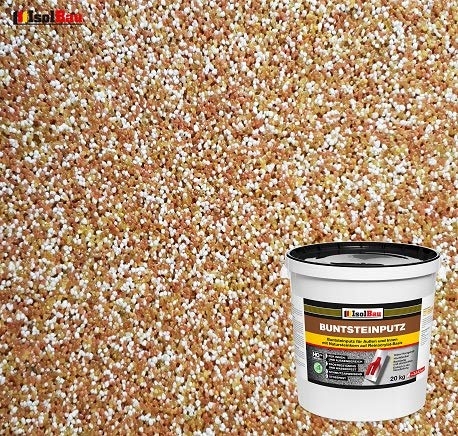 Isolbau Buntsteinputz - Mosaikputz für innen & außen - frostsicher, wasserfest, stoßfest - BP40 (Braun, Weiß, Gelb), 20 kg