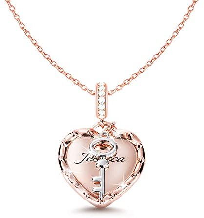 Gnoce Herz Personalisierte Halskette Sterling Silber Du bist mein Schlüssel 18k Rose Gold Damen-Kette mit Herz Anhänger Verstellbare Engravable Name Halskette Schmuck Geschenk für Damen