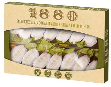 1880 Polvorones de Almendra con Aceite de Oliva, Vegano, 310 g | Elaborado con ingredientes naturales, hecho en España, ideal para regalar, para compartir o como capricho, dulce navideño