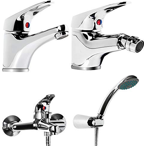 Tris Rubinetto Miscelatore Lavabo Bagno + Bidet + Miscelatore Esterno Vasca Con Deviatore M Cromato