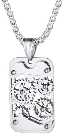 Richsteel Pendentif Collier Homme Roue Tourne Coupé Dog Tag Personnalisé Collier Pendentif Plaque en Argenté,Dog Tag Style Militaire Armée pour Homme Pendentif d’Identification Personnalisé ID