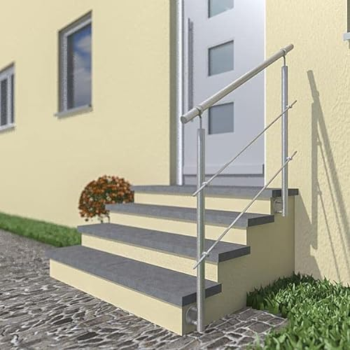 Edelstahl Treppengeländer/Außengeländer, 1,4m lang, 0,9m hoch, Seitenmontage, je 2 Pfosten + Handlauf mit Kugelring + 2 Querstäbe + Zubehör, Winkelverstellbar (L:1400mm H:900mm)