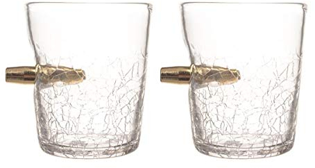 Bar Amigos Set di 2 bicchierini da liquore da 300 ml, confezione doppia in vetro con proiettile nel bicchiere, per bere whisky, whisky, brandy scotch, bourbon