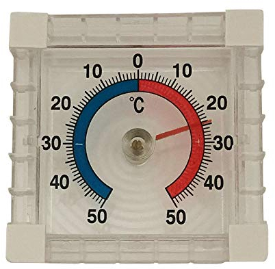 Iloda® Fensterthermometer selbstklebend, transparent und analog ca. 7,5x7,5cm aus Kunststoff, Außenthermometer für Fenster, Thermometer Außen