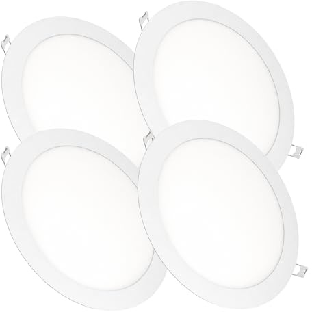 JANDEI - 4er-Pack runde LED-Einbaustrahler, 18 W, 1500 Lumen, extraflach 13 mm, Montageloch Ø 200–205 mm, Neutralweiß 4200k, inklusive Transformatoren