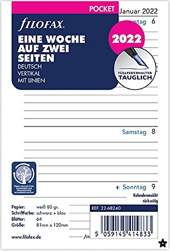 Filofax Pocket 1 Woche auf 2 Seiten vertikal (deutsch)2022, 22-68240