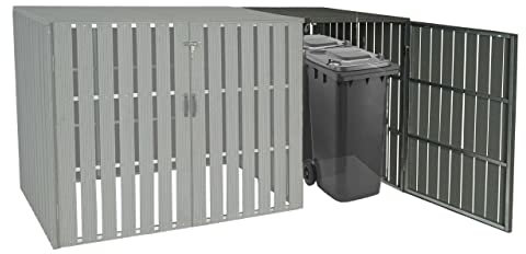 XL 1er-/2er-WPC-Mülltonnenverkleidung Erweiterung HWC-J28, Mülltonnenbox, Metall Holzoptik - grau