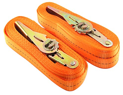 Lot de 2 Sangles d'arrimage à cliquet rétractables et Robustes - 7 m de Long - 25 mm de Large - Charge de 800 kg - Sangles de Tension réglables pour Sac de Transport, Bagages, volumineux pour Moto