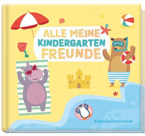 Häfft® Lernfreunde Freundebuch Kindergarten Strandtag | Fröhlich & leicht auszufüllen: für 32 Freunde + 4 Erzieher:innen - wattiertes Album mit Glitzereffekt & tollen Extraseiten