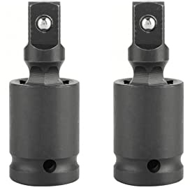 FOCMKEAS 3/8 Universal Joint Swivel Socket Adapter, Black Impact Socket Extension, CR-V Steel, 2PCS