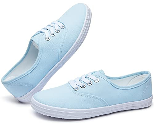 Womens White Canvas Sneakers Low Top Slip on Shoes Lightweight Casual Tennis Shoes(Blue.US9)