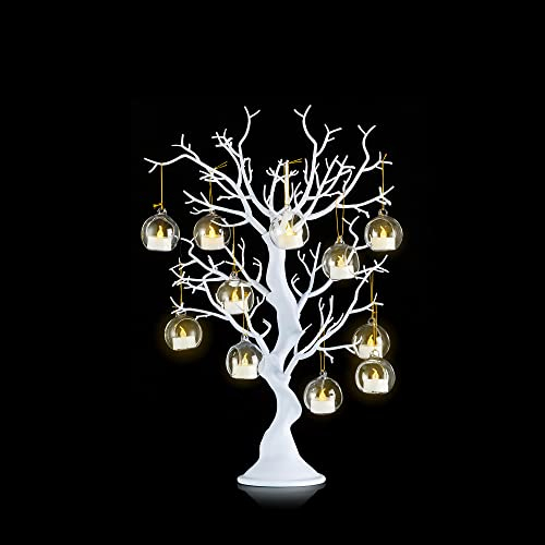 Inweder Albero di Natale artificiale bianco, alto 58 cm, ornamento per tavola, albero Pasqua, desideri nozze, Halloween, compleanno