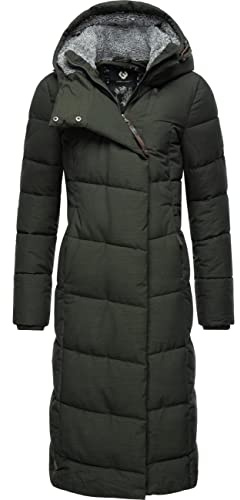 Ragwear dam ventilerande vinterkappa varm vattentät quiltad kappa lång med huva Pavla Long Intl XS-6XL, Mörk oliv, M