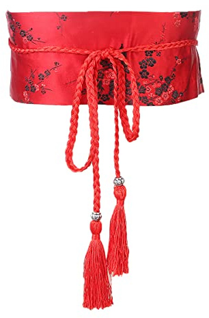FAD-4U Damen Kimono Baumwolle Obi Gürtel Japanischen Stil Bestickt Breiter Bund Gürtel mit Quaste Yukata Robe Zubehör