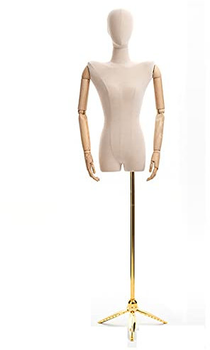 XIHAADOY Weiblicher Schaufensterpuppen-Torsokörper, Halbkörperpuppen mit abnehmbaren Armen und Kopf, Kleiderform für Schaufenster, 4 Farben (Beige)